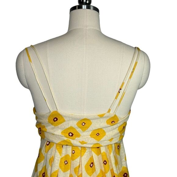 Diane Von Furstenberg Yellow Silk Linen Floral Print Dress| Size 10 - Picture 7 of 8